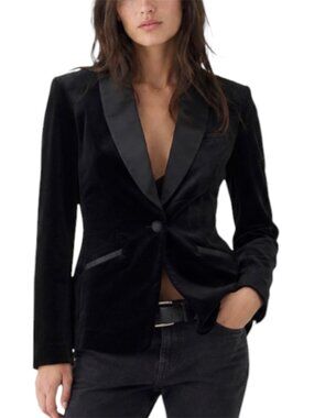 CAbi Black Velvet Tuxedo Blazer